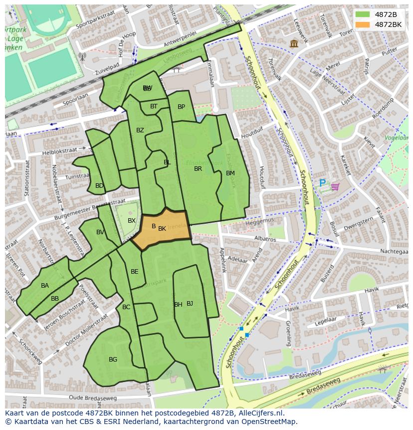 Afbeelding van het postcodegebied 4872 BK op de kaart.