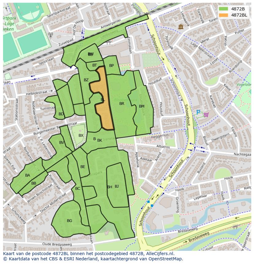 Afbeelding van het postcodegebied 4872 BL op de kaart.