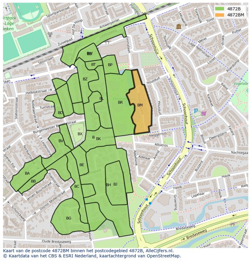 Afbeelding van het postcodegebied 4872 BM op de kaart.