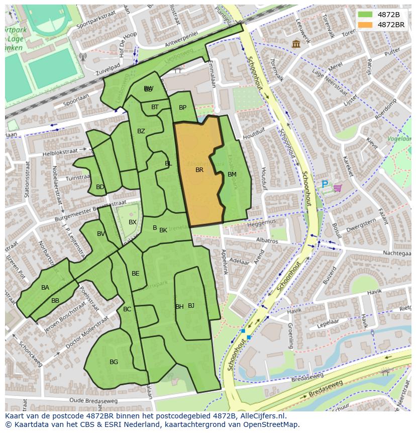 Afbeelding van het postcodegebied 4872 BR op de kaart.