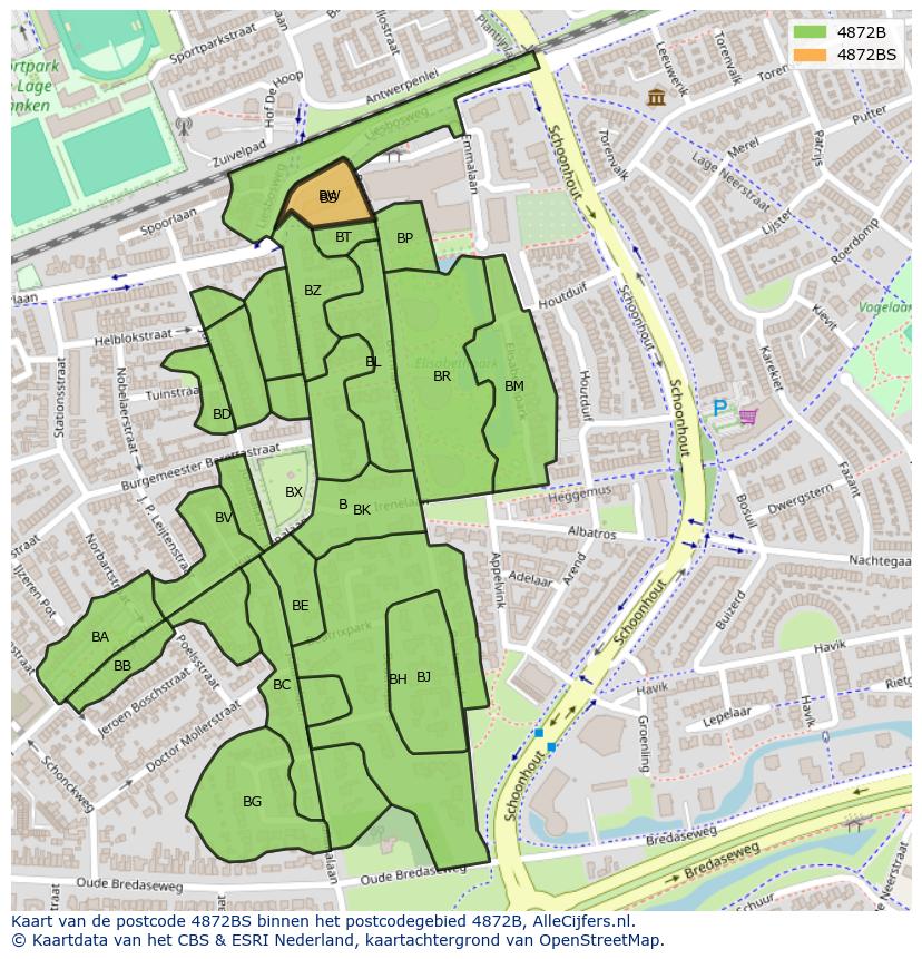 Afbeelding van het postcodegebied 4872 BS op de kaart.