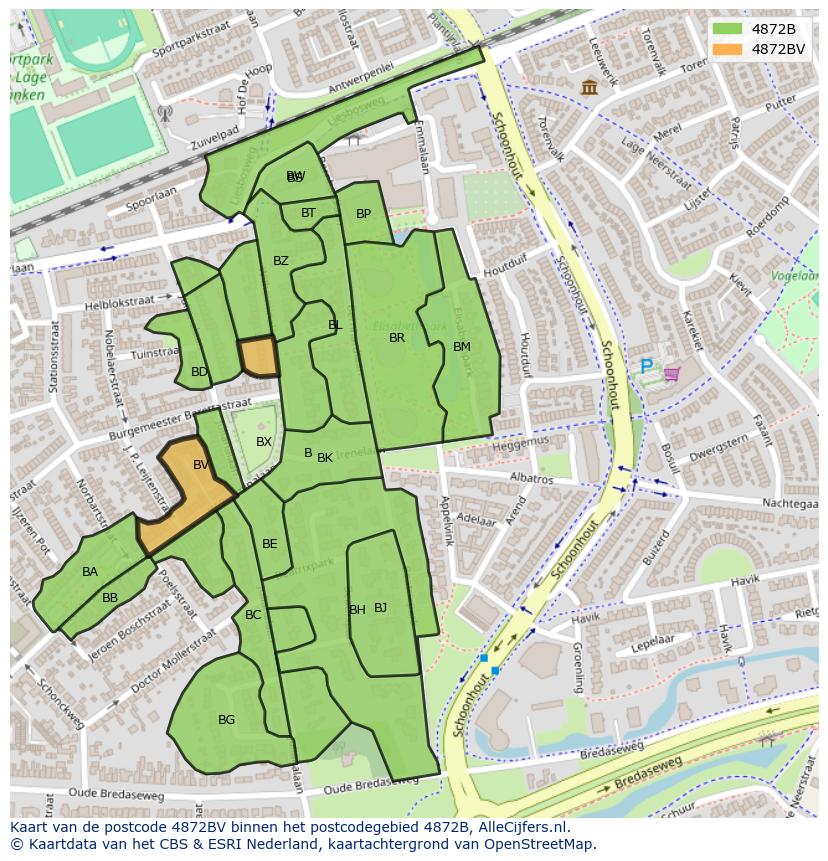 Afbeelding van het postcodegebied 4872 BV op de kaart.