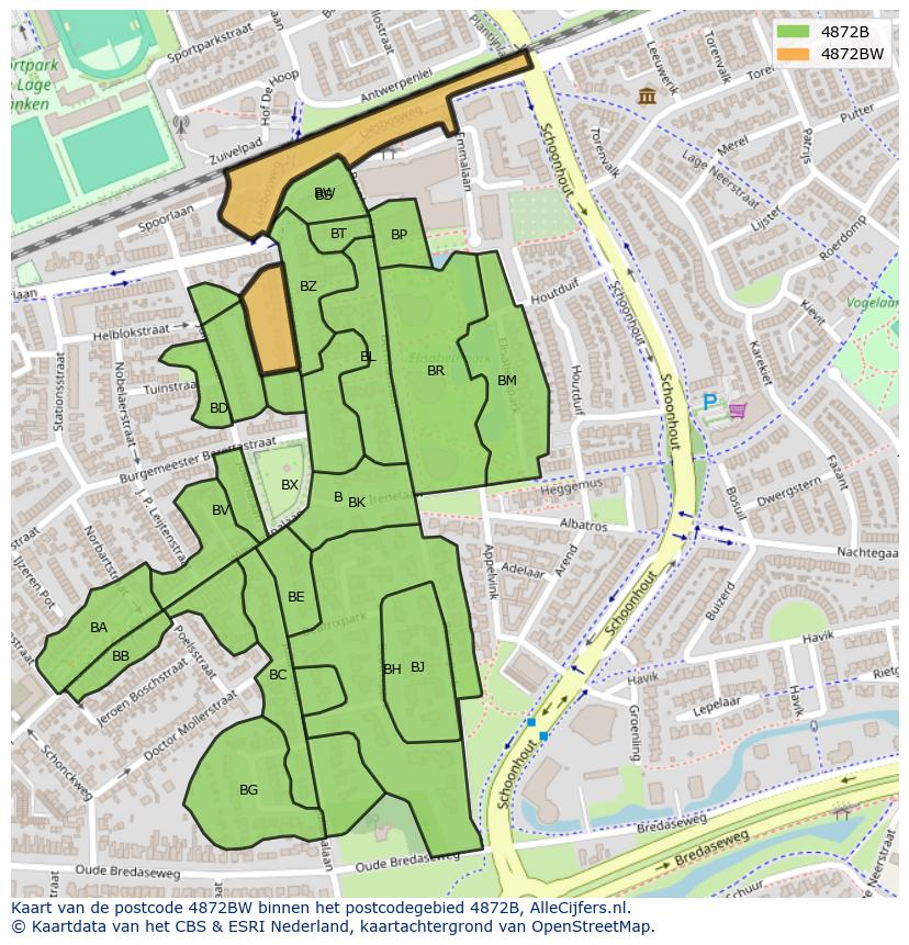 Afbeelding van het postcodegebied 4872 BW op de kaart.