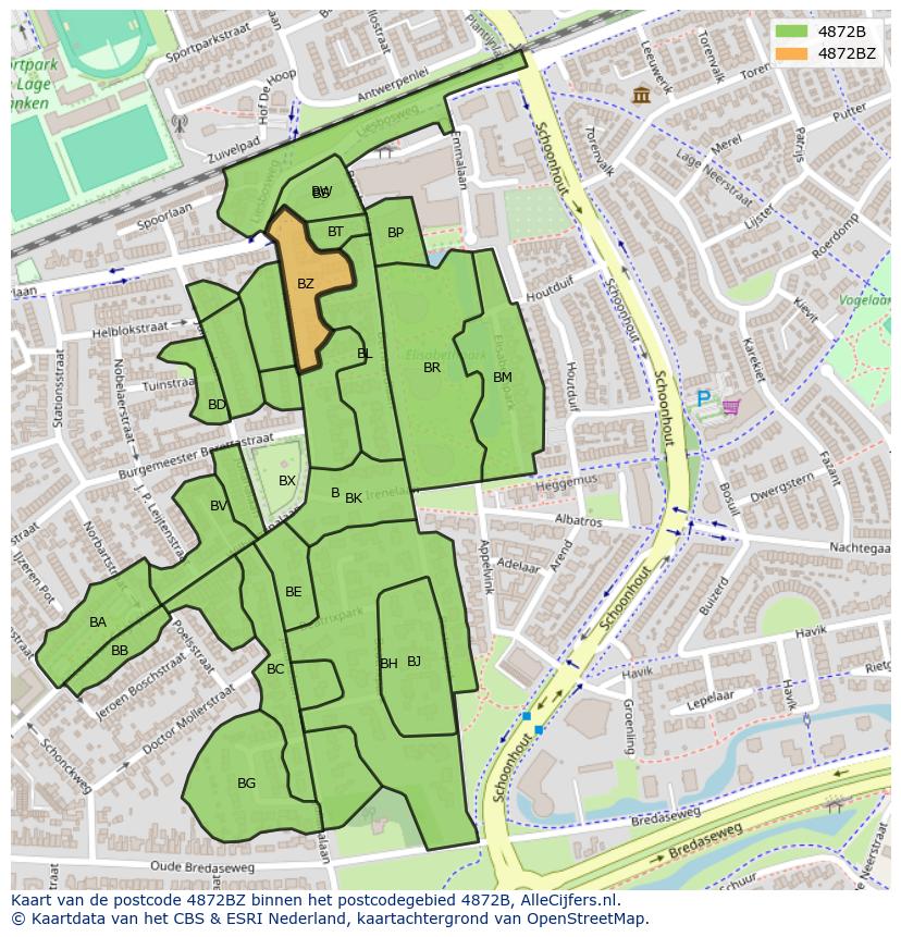Afbeelding van het postcodegebied 4872 BZ op de kaart.