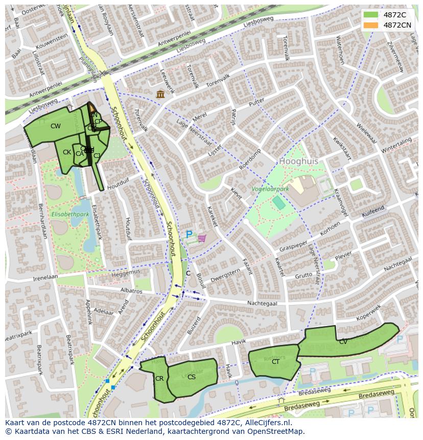 Afbeelding van het postcodegebied 4872 CN op de kaart.