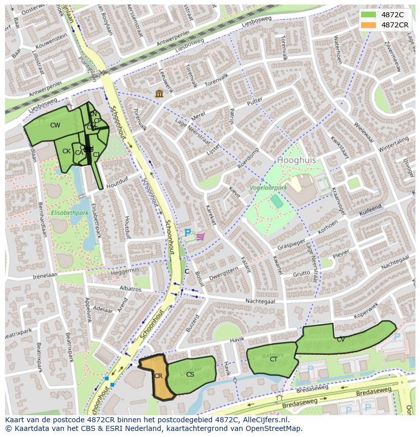 Afbeelding van het postcodegebied 4872 CR op de kaart.