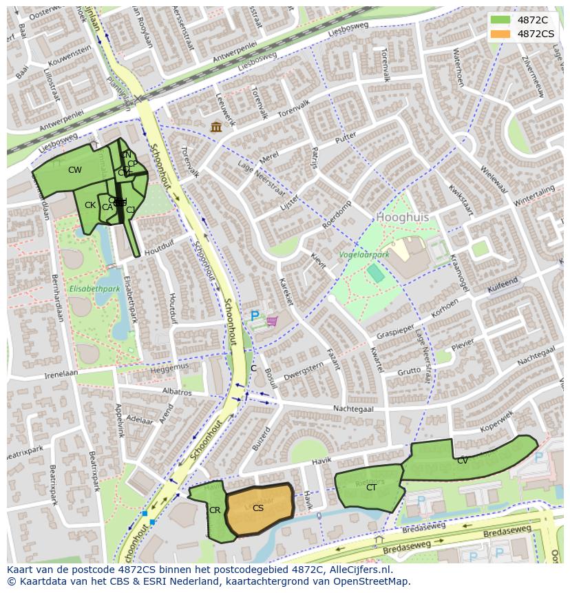 Afbeelding van het postcodegebied 4872 CS op de kaart.