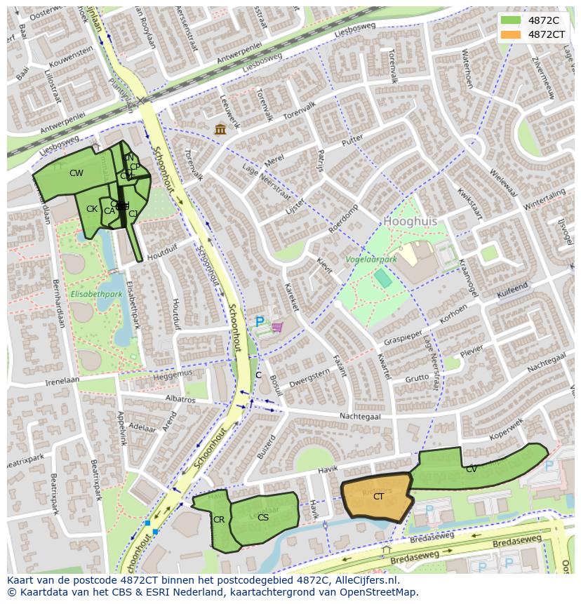 Afbeelding van het postcodegebied 4872 CT op de kaart.