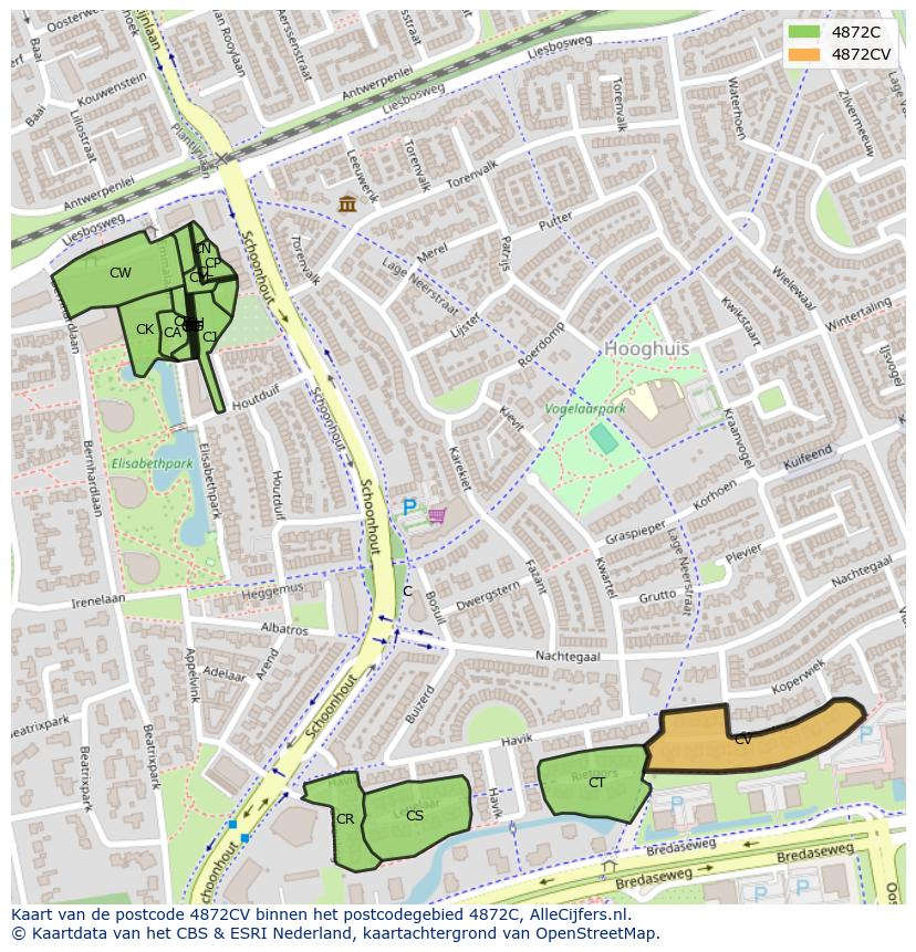 Afbeelding van het postcodegebied 4872 CV op de kaart.