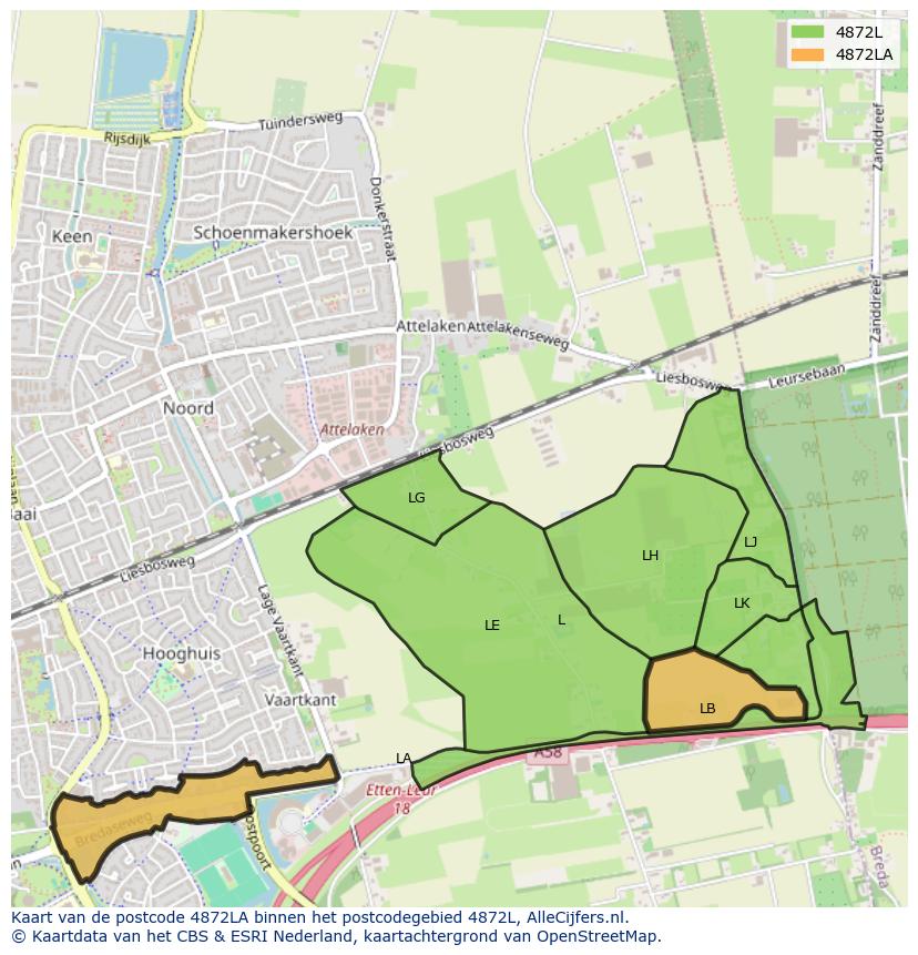 Afbeelding van het postcodegebied 4872 LA op de kaart.