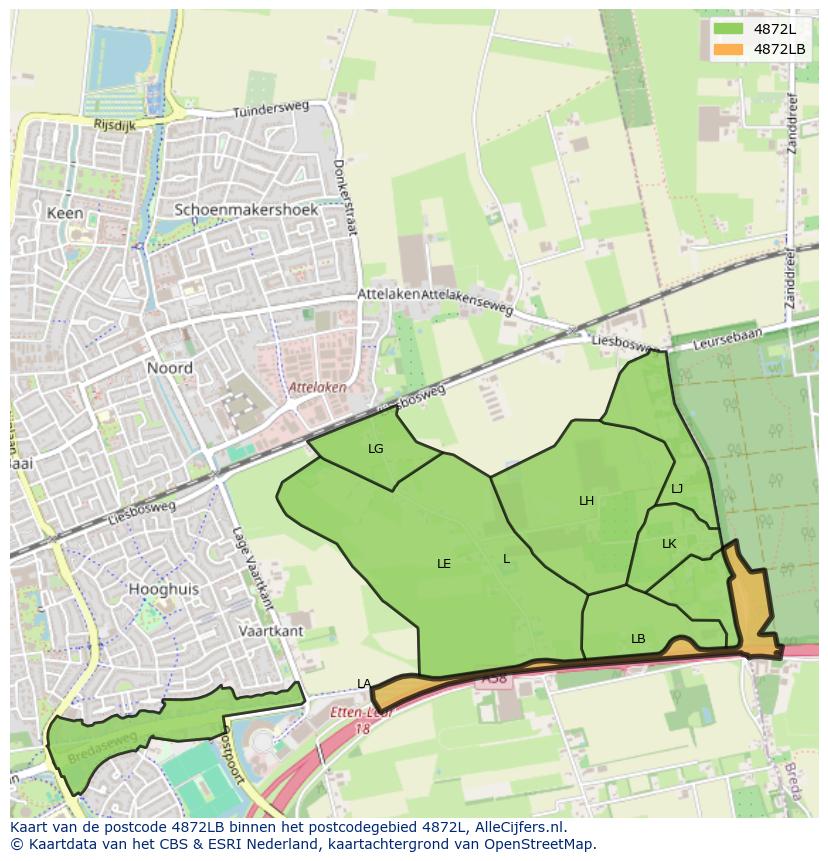 Afbeelding van het postcodegebied 4872 LB op de kaart.