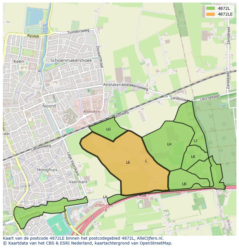 Afbeelding van het postcodegebied 4872 LE op de kaart.