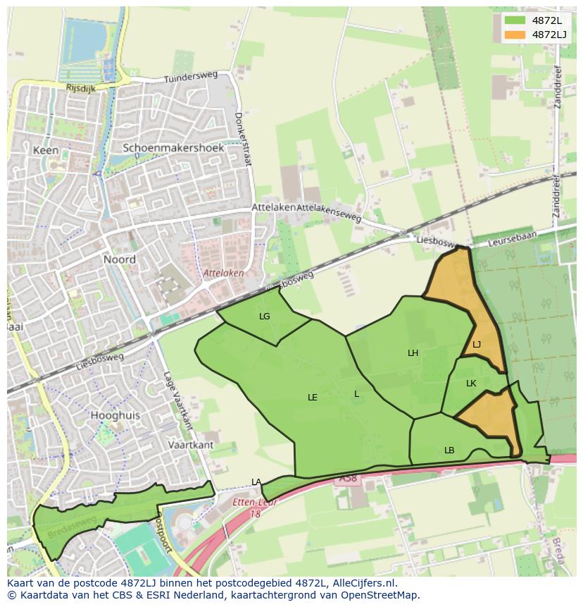 Afbeelding van het postcodegebied 4872 LJ op de kaart.
