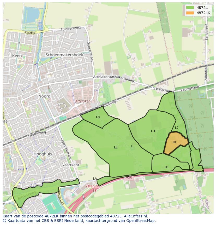 Afbeelding van het postcodegebied 4872 LK op de kaart.