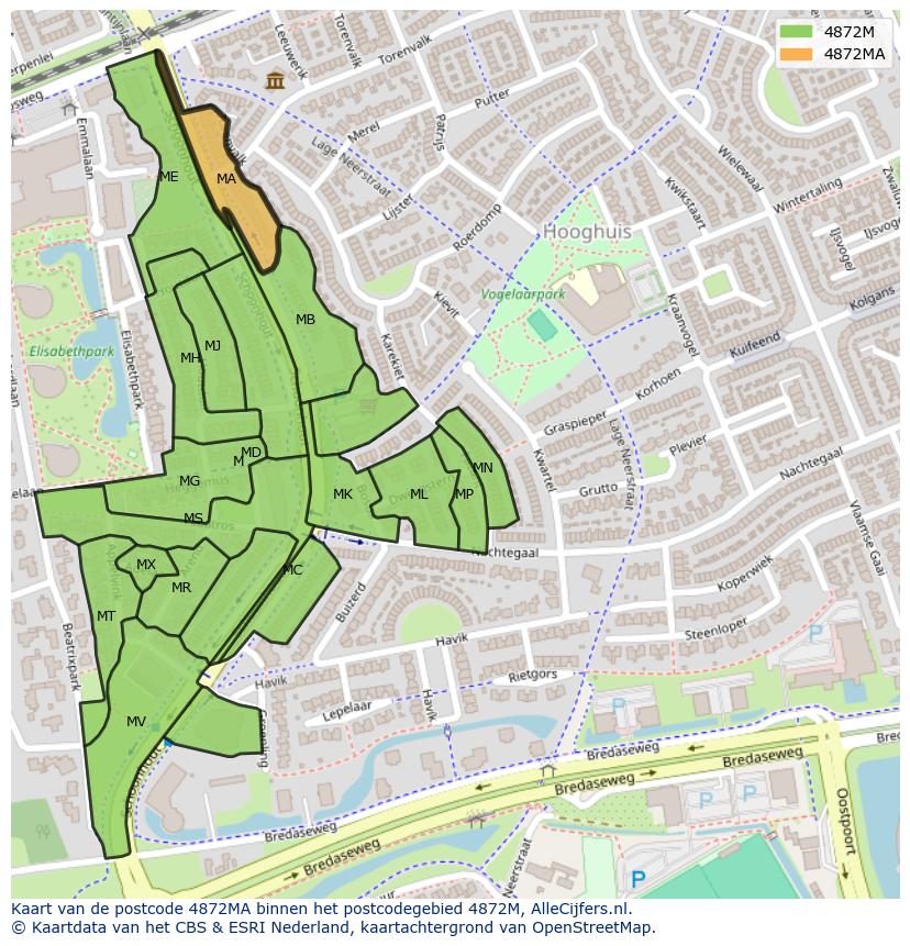 Afbeelding van het postcodegebied 4872 MA op de kaart.