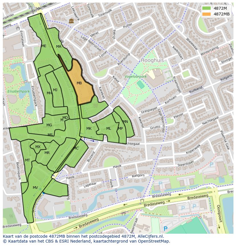 Afbeelding van het postcodegebied 4872 MB op de kaart.