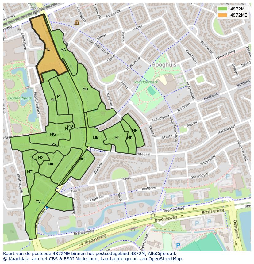 Afbeelding van het postcodegebied 4872 ME op de kaart.