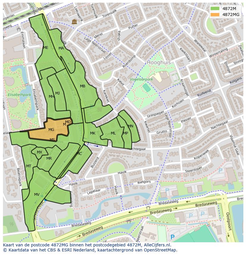 Afbeelding van het postcodegebied 4872 MG op de kaart.
