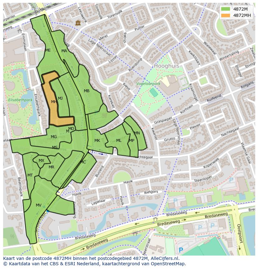 Afbeelding van het postcodegebied 4872 MH op de kaart.