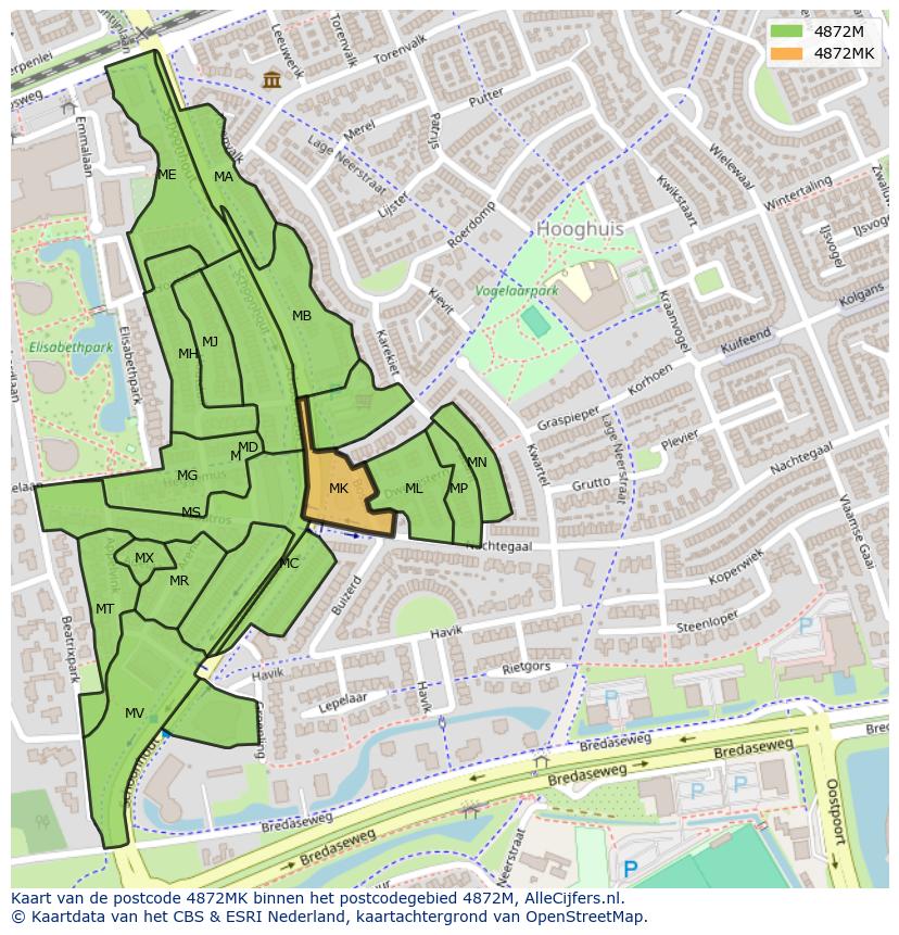 Afbeelding van het postcodegebied 4872 MK op de kaart.