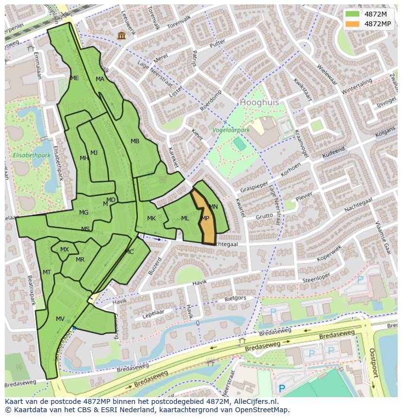 Afbeelding van het postcodegebied 4872 MP op de kaart.