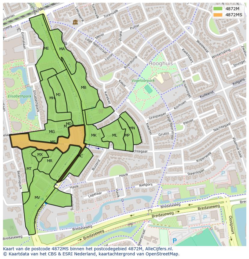 Afbeelding van het postcodegebied 4872 MS op de kaart.