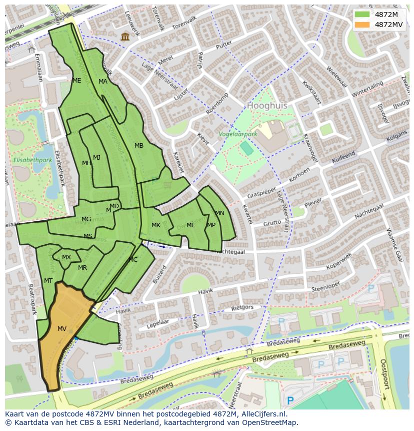 Afbeelding van het postcodegebied 4872 MV op de kaart.