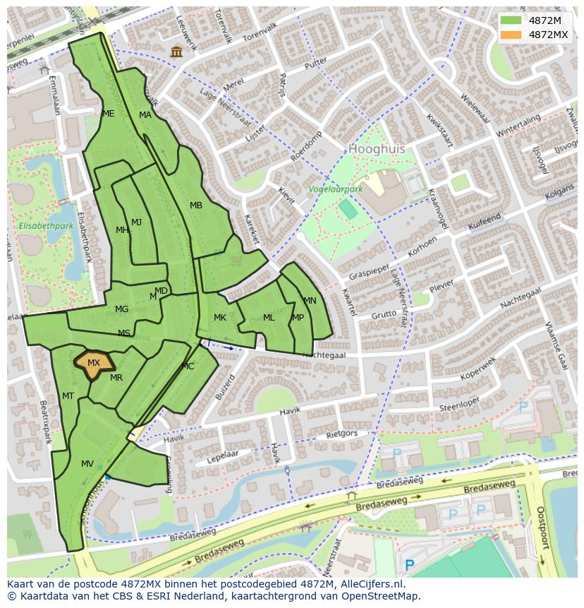 Afbeelding van het postcodegebied 4872 MX op de kaart.