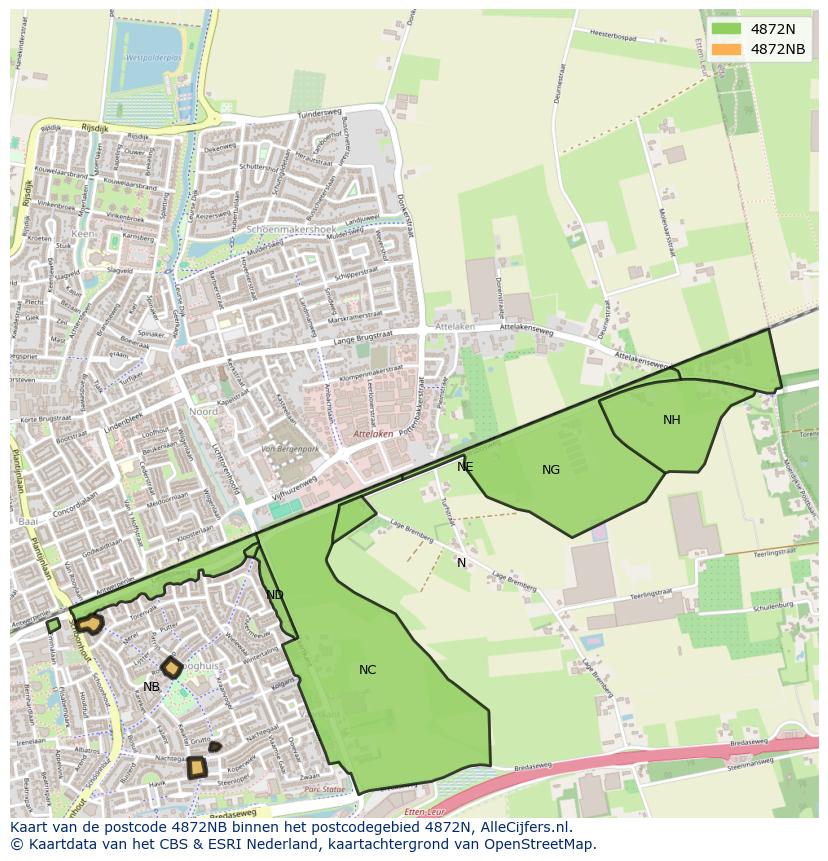 Afbeelding van het postcodegebied 4872 NB op de kaart.