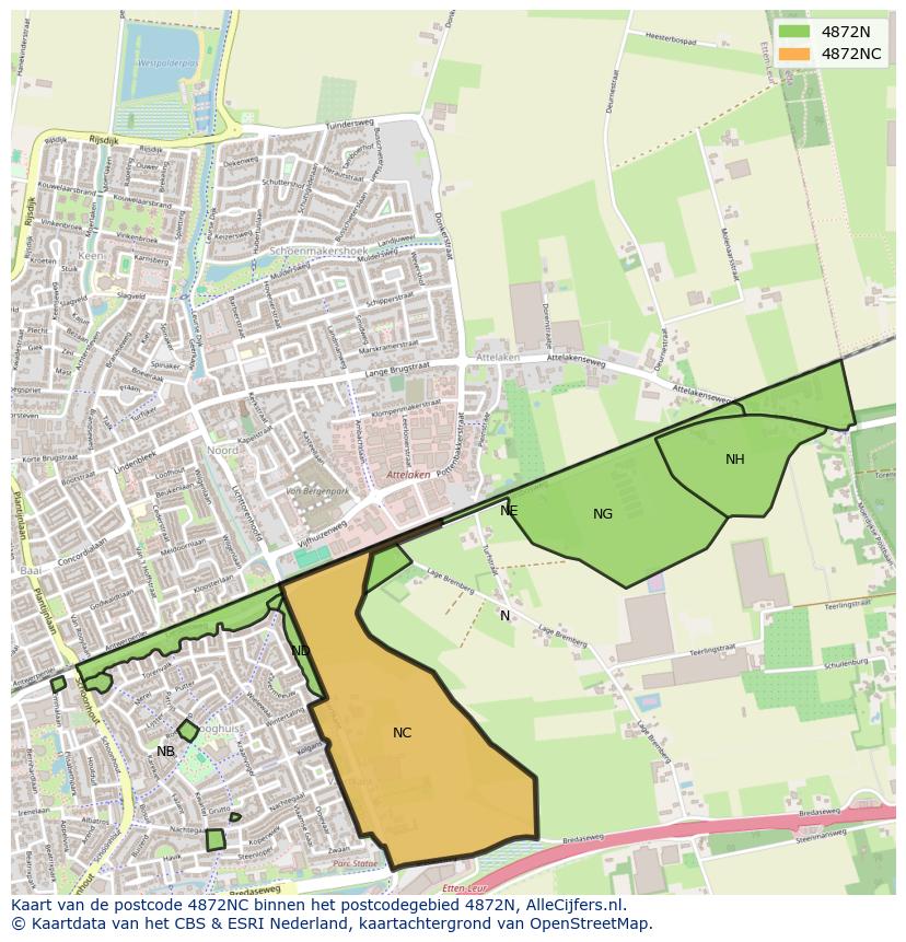 Afbeelding van het postcodegebied 4872 NC op de kaart.