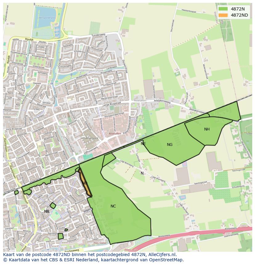 Afbeelding van het postcodegebied 4872 ND op de kaart.