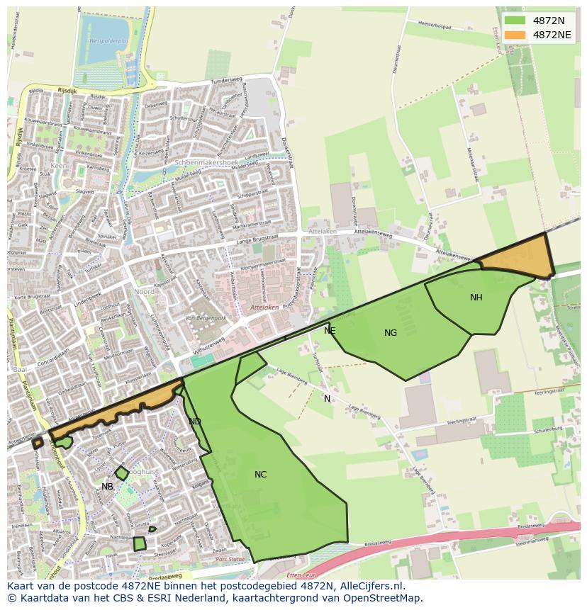 Afbeelding van het postcodegebied 4872 NE op de kaart.