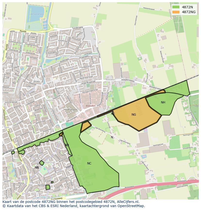 Afbeelding van het postcodegebied 4872 NG op de kaart.
