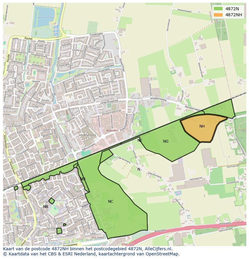 Afbeelding van het postcodegebied 4872 NH op de kaart.