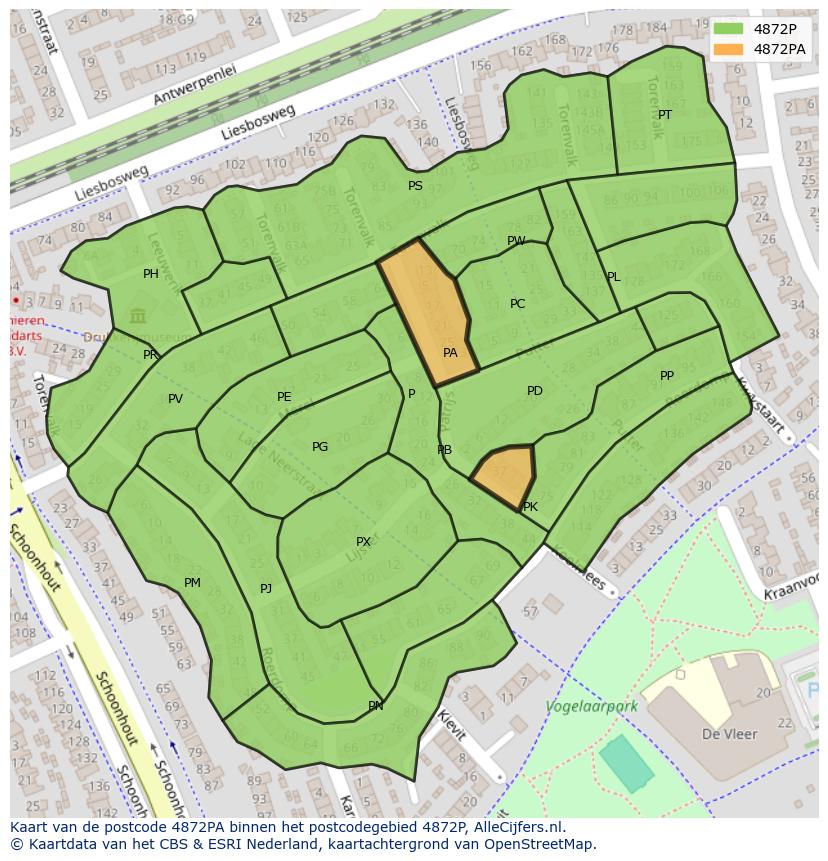 Afbeelding van het postcodegebied 4872 PA op de kaart.