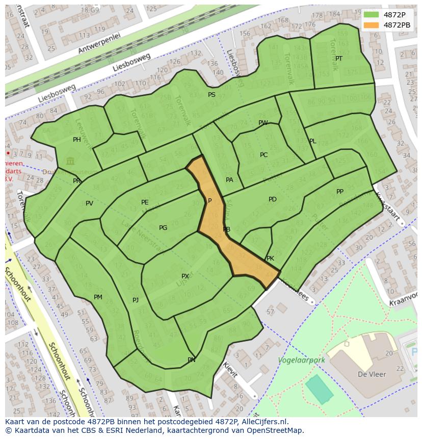 Afbeelding van het postcodegebied 4872 PB op de kaart.