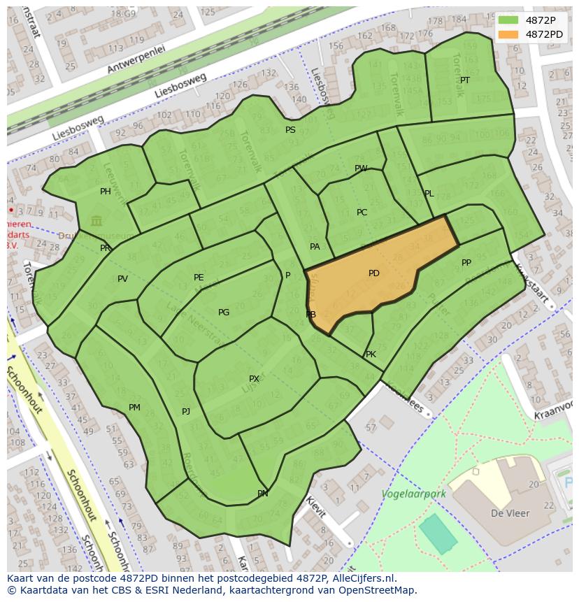 Afbeelding van het postcodegebied 4872 PD op de kaart.