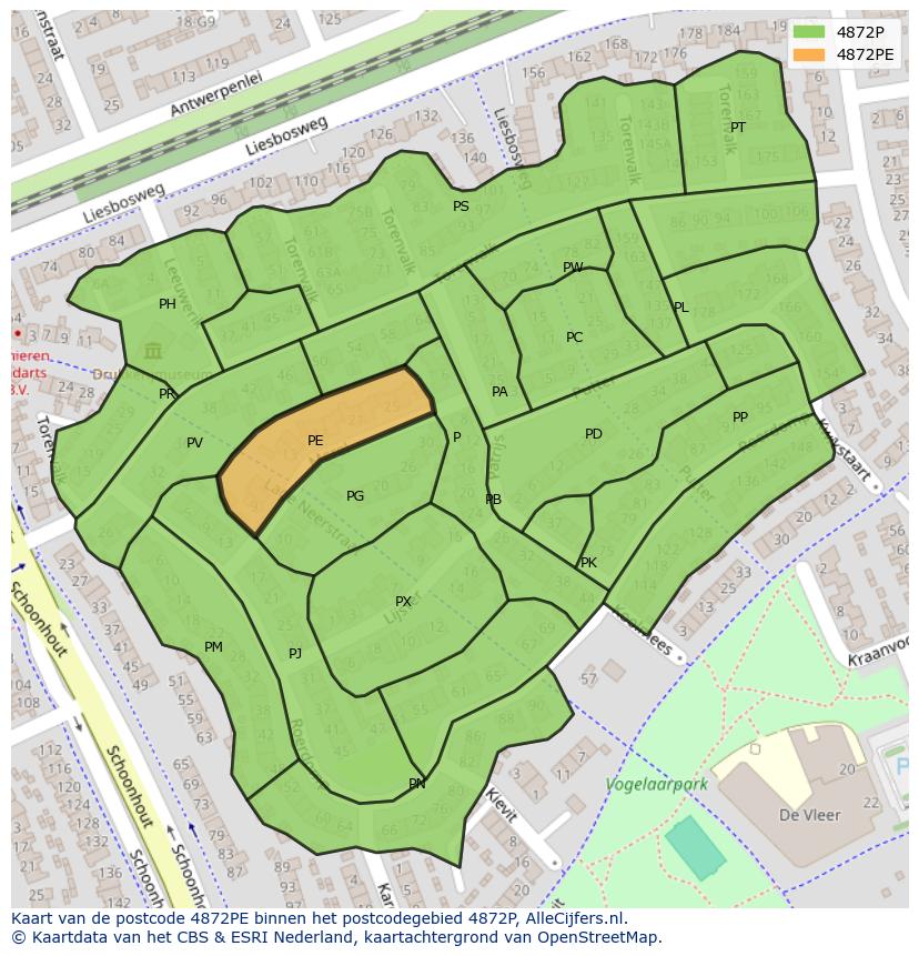 Afbeelding van het postcodegebied 4872 PE op de kaart.