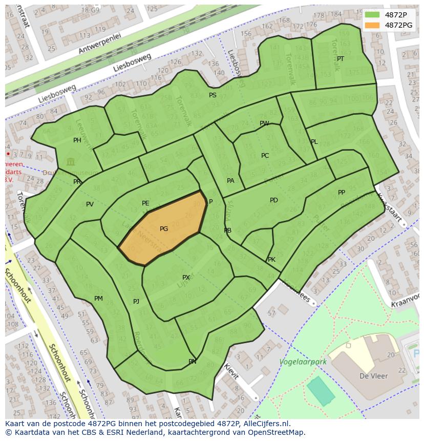 Afbeelding van het postcodegebied 4872 PG op de kaart.