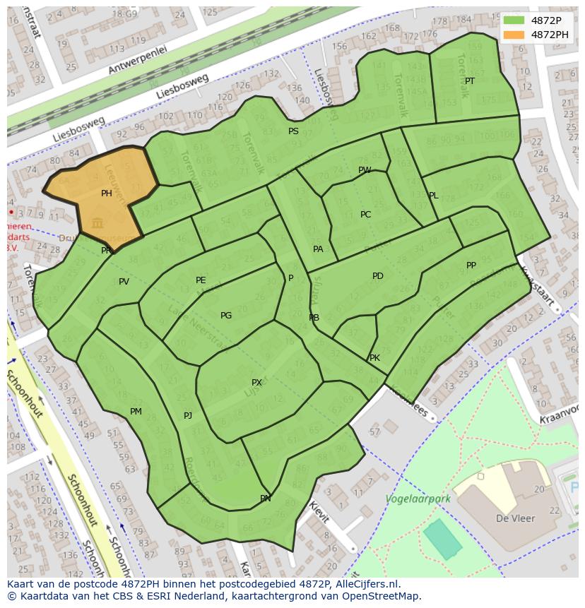 Afbeelding van het postcodegebied 4872 PH op de kaart.