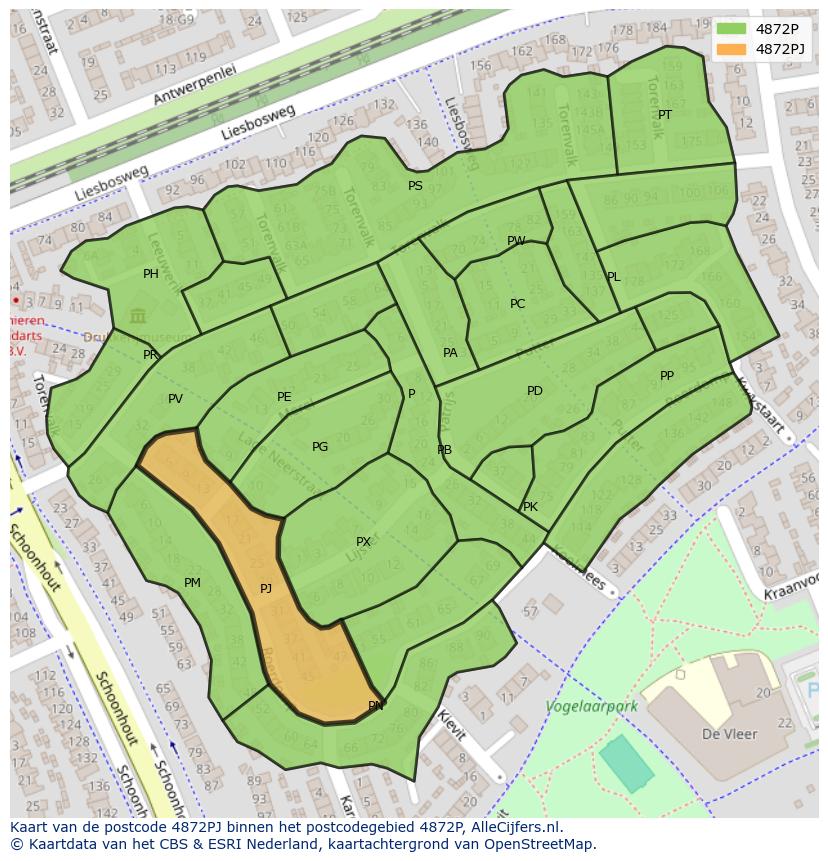 Afbeelding van het postcodegebied 4872 PJ op de kaart.