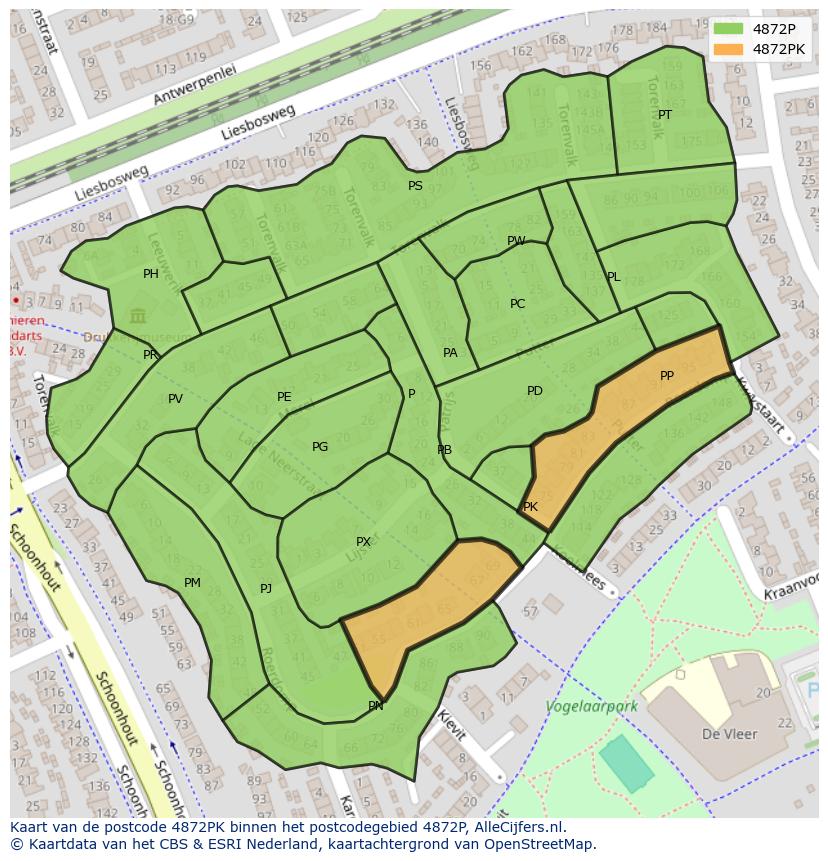 Afbeelding van het postcodegebied 4872 PK op de kaart.