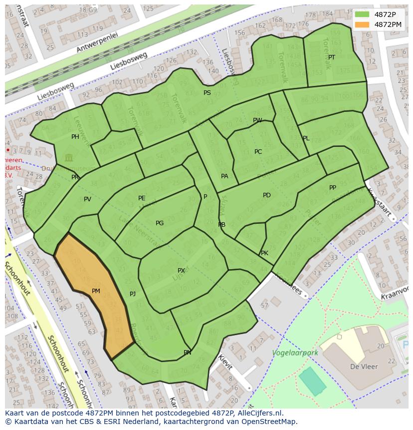 Afbeelding van het postcodegebied 4872 PM op de kaart.