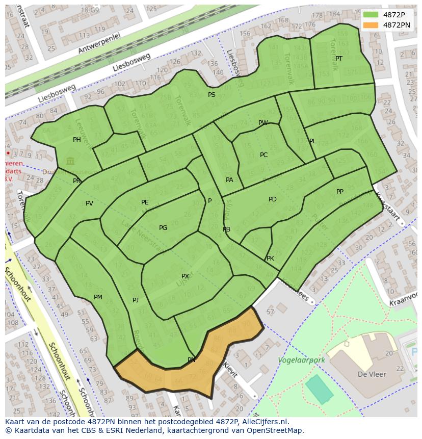 Afbeelding van het postcodegebied 4872 PN op de kaart.