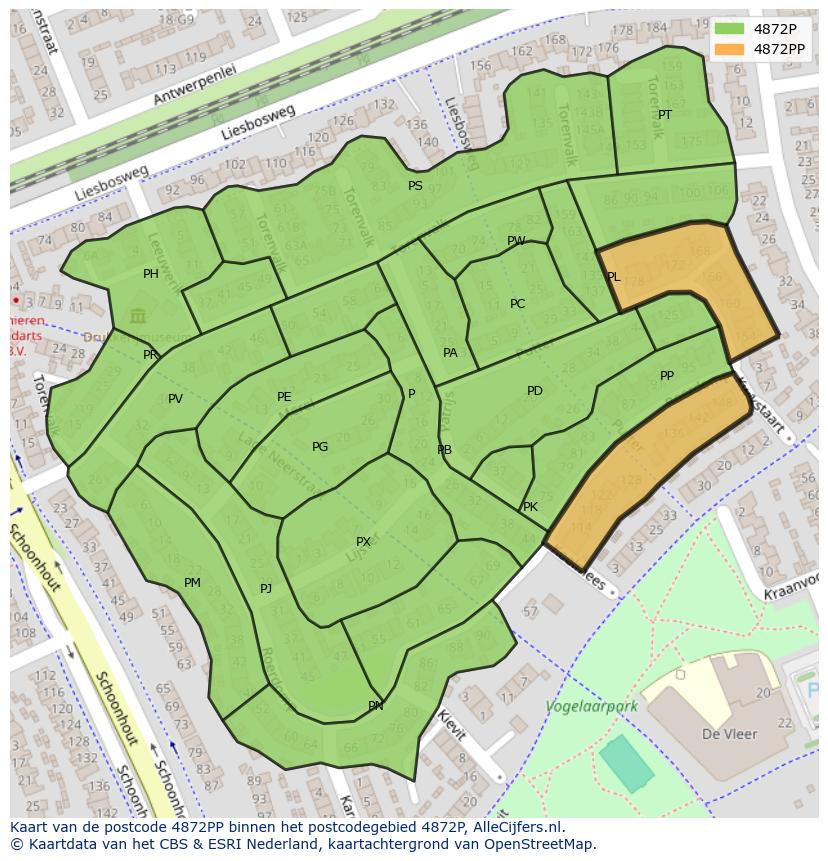 Afbeelding van het postcodegebied 4872 PP op de kaart.