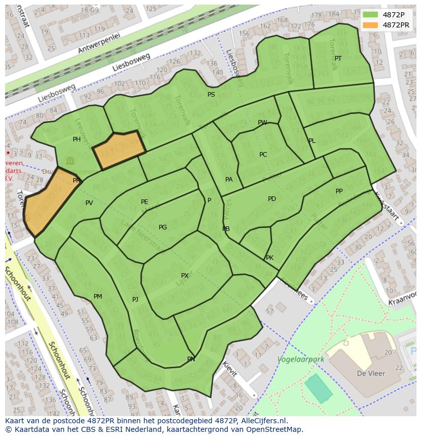 Afbeelding van het postcodegebied 4872 PR op de kaart.