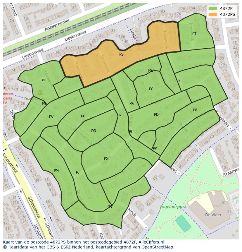 Afbeelding van het postcodegebied 4872 PS op de kaart.