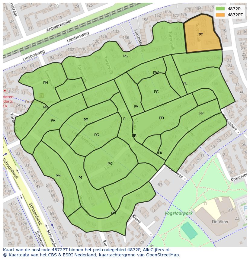 Afbeelding van het postcodegebied 4872 PT op de kaart.