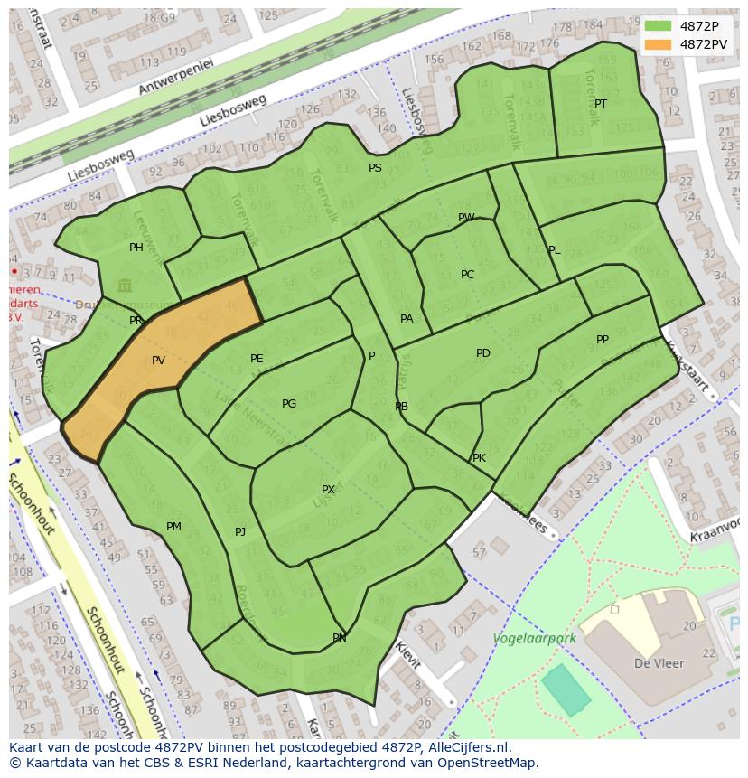 Afbeelding van het postcodegebied 4872 PV op de kaart.