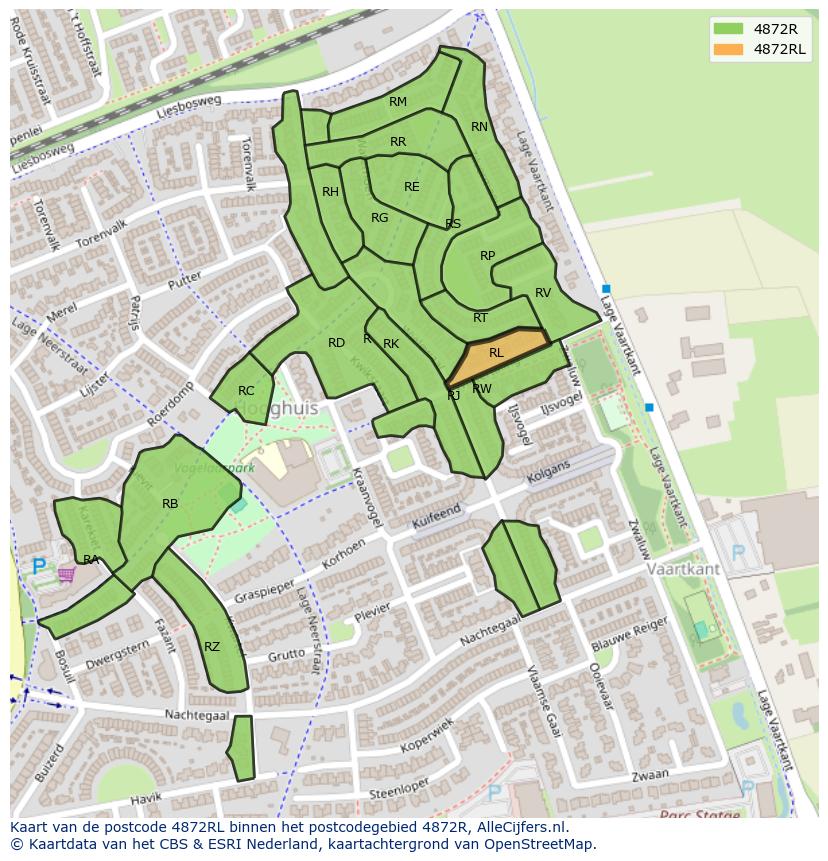 Afbeelding van het postcodegebied 4872 RL op de kaart.